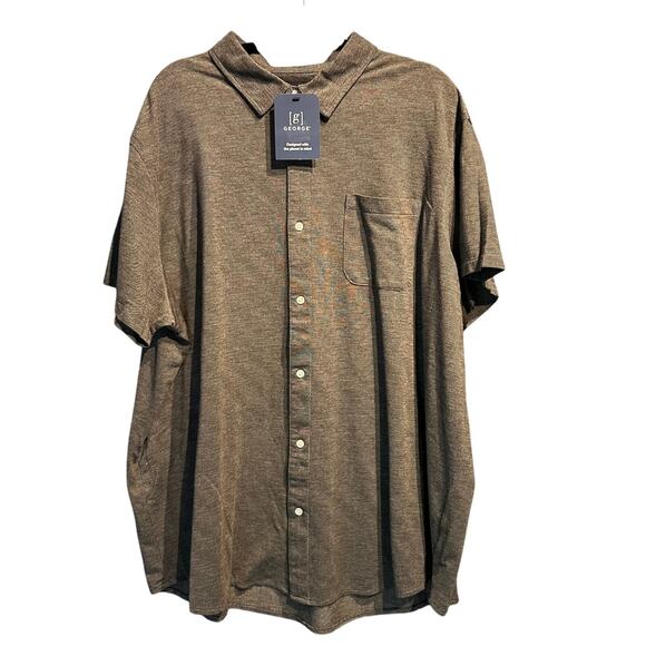 NWT George Knit Button Up Short Sleeve Charcoal Size 3XL Business Casual Preppy - Picture 1 of 8